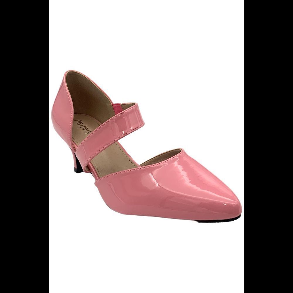 Peijely Women's Closed Pointed Toe Kitten Heel Patent Pink - Medium
